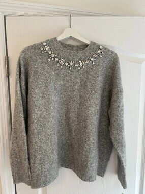 On 34th Women Pearl Embellished Gray Crewneck Pullover Sweatshirt Large Macy NEW